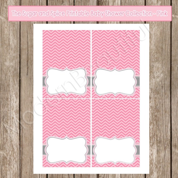 Table Labels - Pink Sugar and Spice Chevron Baby Shower Editable Table ...