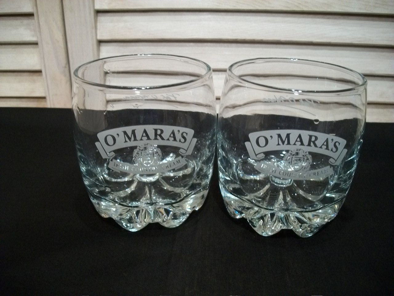 Set of Two OMaras Irish Whiskey Glasses, Barware, Whiskey Rocks Glasses