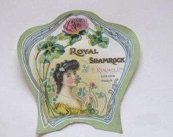 Antique E. Rimmel Royal Shamrock parfum Etiquettes étiquettes C1890, parfum Antique 4 étiquettes