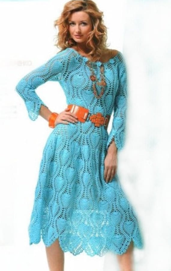Blue Crocheted dress made to order crochet handmade spring