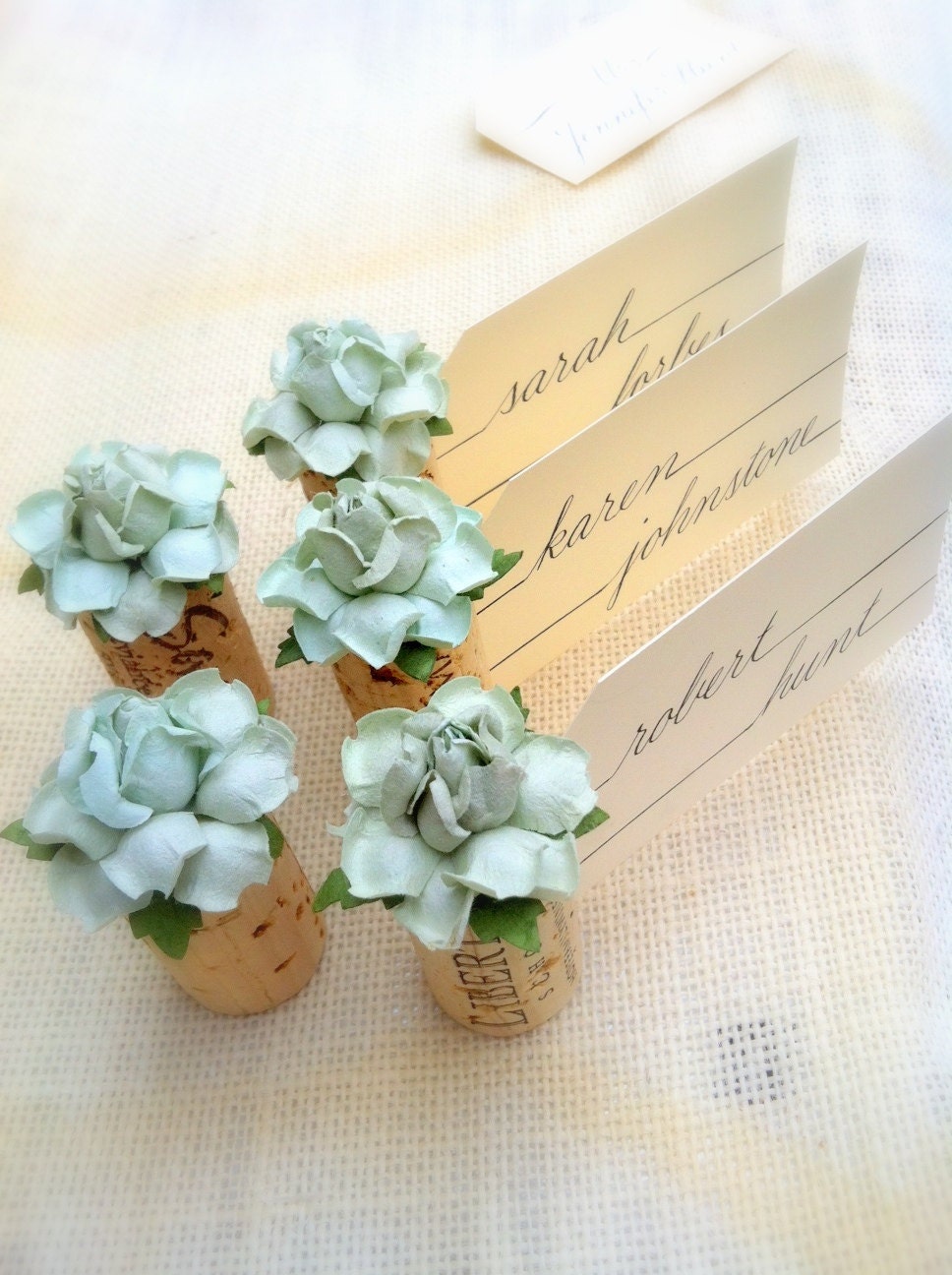 Succulent Name Card Holder Wedding. Wine Themed Bridal Shower.