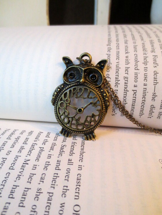 Owl necklace Large owl necklaceClock owl necklace Bird