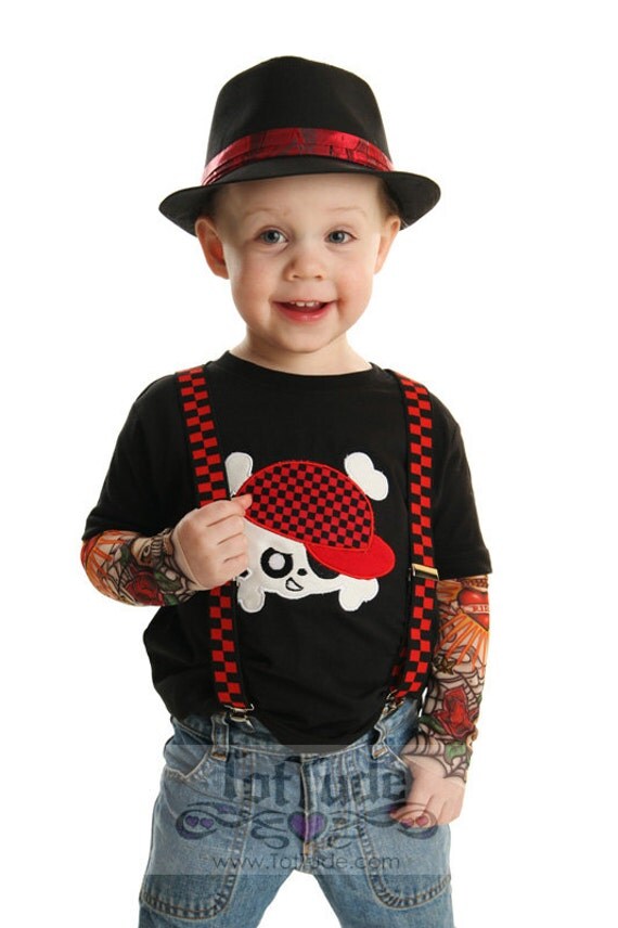 Fake Tattoo Sleeve Shirt with Cool Skull embroidery applique
