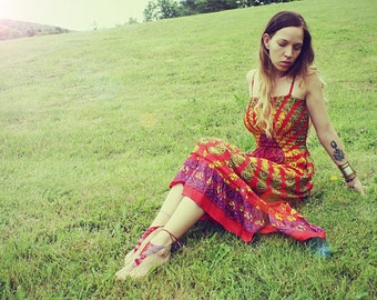 Handmade Valentine Hippie Dress, Long Bohemian Dress, Maxi, ECO Dress, Tapestry, Scarf Dress, Chakra, Bridesmaid Dress, Small