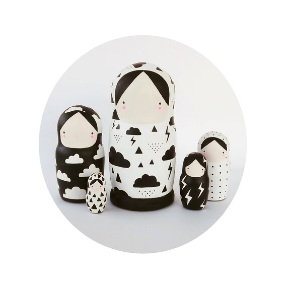 black and white nesting dolls