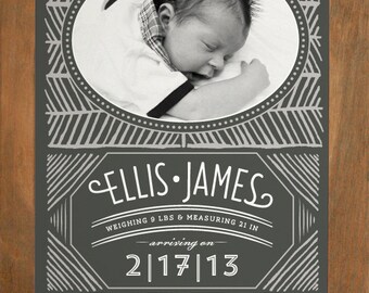 Pattern Photo Birth Announcement (Pen & Ink - No. 4) - Modern, Contemporary