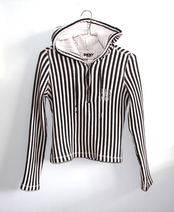 Black and White Striped DKNY Hoodie Hooded by OtisAndTheGirl