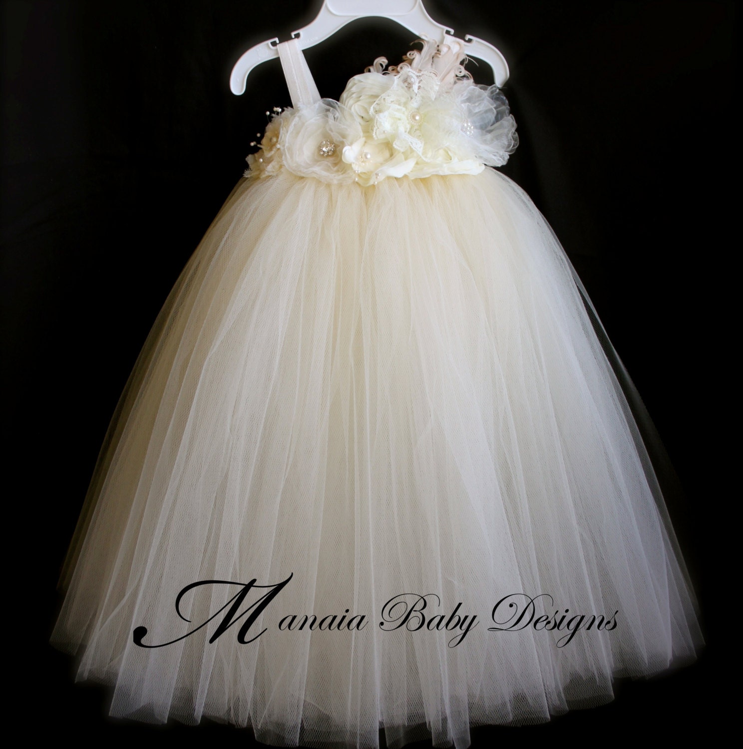 Ivory Vintage Tutu Dress / Ivory Flower Girl by ManaiaBabyDesigns