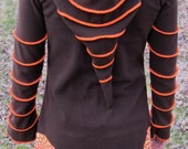 Appliqued Pixie Hood Bell Sleeved Fleece Long Jacket