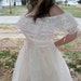 Vintage Formal Prom Dress size 11 Dotted Swiss Heart Shaped Accents, Lace Trim Off Shoulder Styling Only 35 USD
