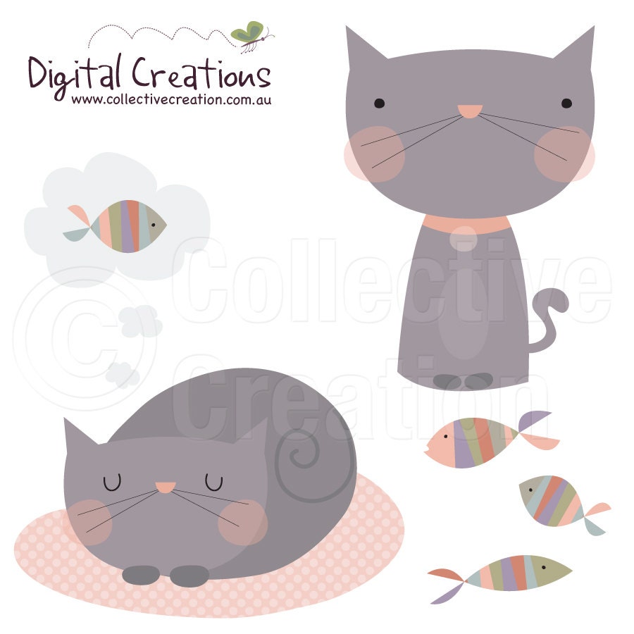 Whiskers the Cat Digital Clip Art Clipart by CollectiveCreation