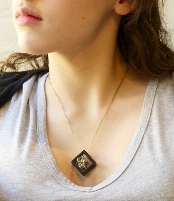 Black Geo Cube with Pyrite and Double Gold