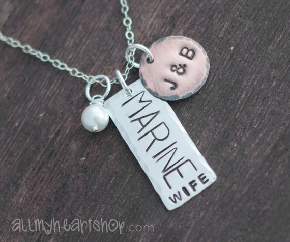 Marine Wife Necklace - Hand Stamped Sterling Silver and Copper Necklace