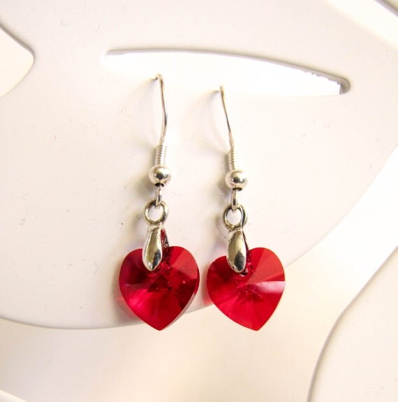 Red Heart Earrings Swarovski Crystal by EvaLineJewelry on Etsy