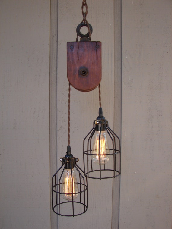 Industrial Wooden Pulley Pendant Light