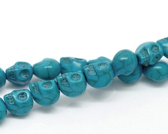 40 Skull Beads - Blue Turquoise Howlite Beads - 10x8mm - 1 Strand - Ships IMMEDIATELY from California - B659