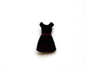 Women's Felt BROOCH Black with Red Retro Style Miniature Dress - EVELYN