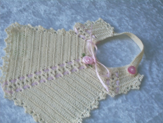 Hand Crochet Cream Newborn Ribbon and Lace by Antiquebeginnings