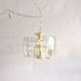 Vintage Etched Starburst Curved Glass Panel and Brass Chandelier Ceiling Light