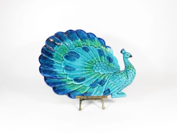 Peacock Wall Plaque Wall Hanging Ceramic Peacock Plate Teal