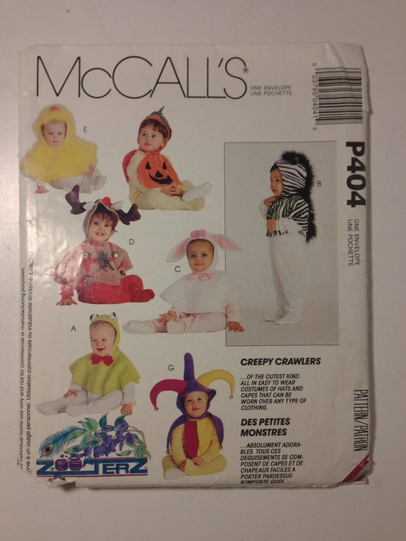 McCalls 90s Sewing Pattern P404 Infants and Toddlers Hoods and Capes Costumes