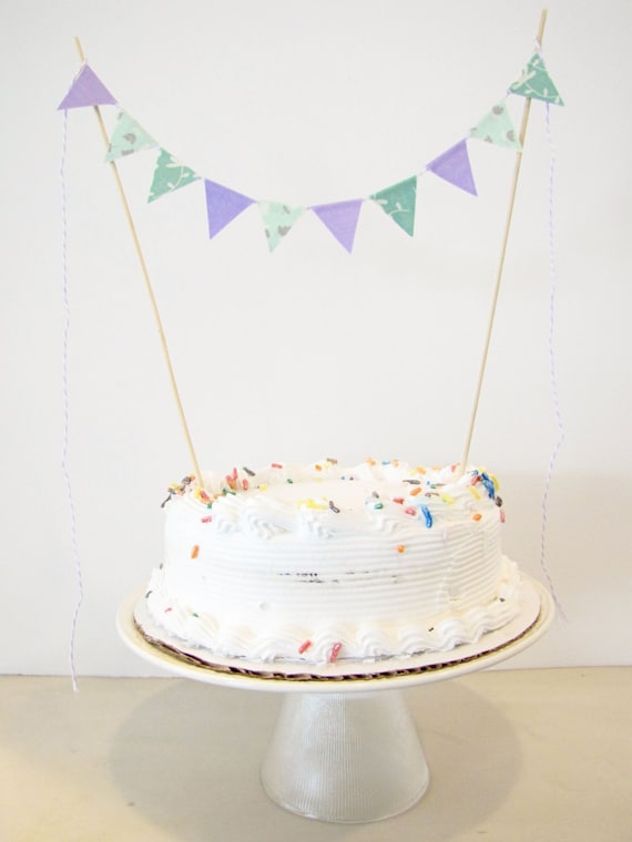 Fabric Cake Topper - Bunting Decoration - Wedding, Birthday Party, Shower Decor "Lavender Mint" spring lilac floral pastel green floral