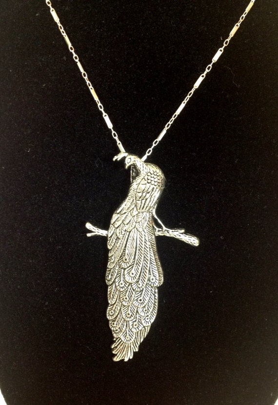 Silver peacock necklace Clearance