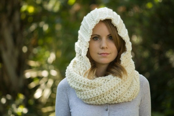 pattern free crochet cowl animal hooded Cream by White Scarf Hood Scoodie Off Hooded WellRavelled Crochet