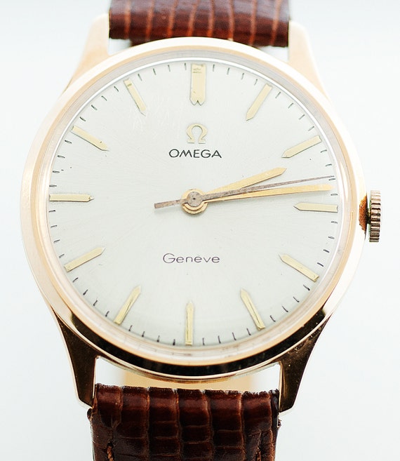 Vintage Omega Geneve 18K Rose Gold Watch with Leather Strap