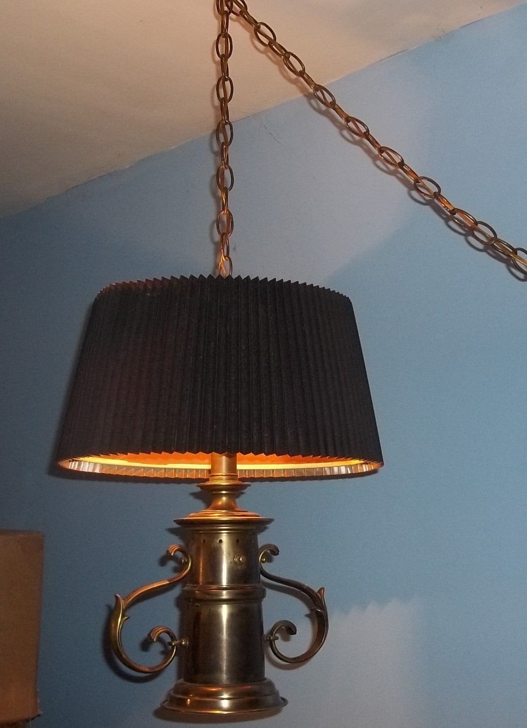 Stiffel Brass Hanging Lamp with Original Shade by HostaHillFarm