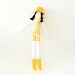 Cloth doll Sicrana wool felt brown hair yellow and white check vintage fabric ooak soft toy