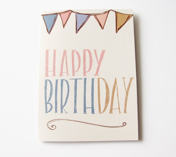 happy birthday card. bunting. hand drawn lettering and by katievaz