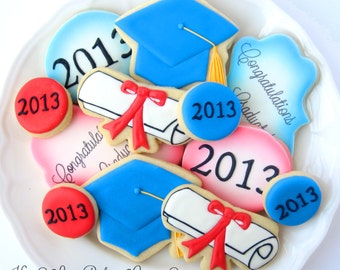 Graduation Cookies Commencement Hat Mortar Board Diploma Royal Icing ...