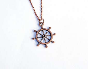 Ship Wheel Necklace, Nautical Necklace, Helm Necklace, Little Charm ...