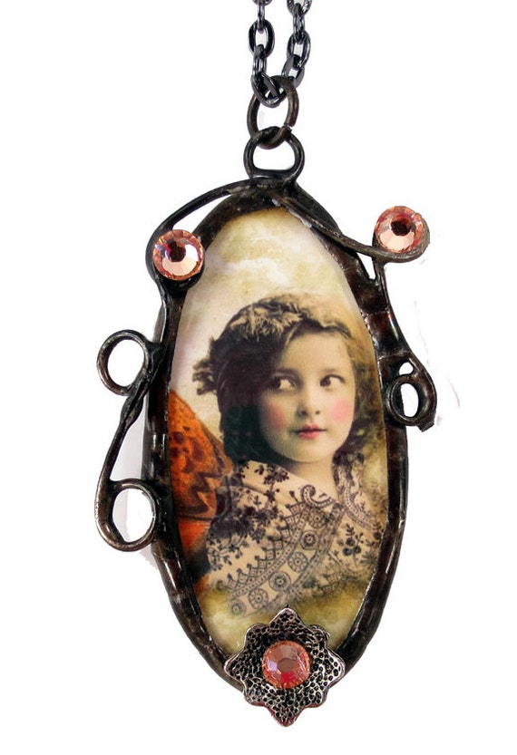 Soldered glass pendant Soldered art pendant Altered art