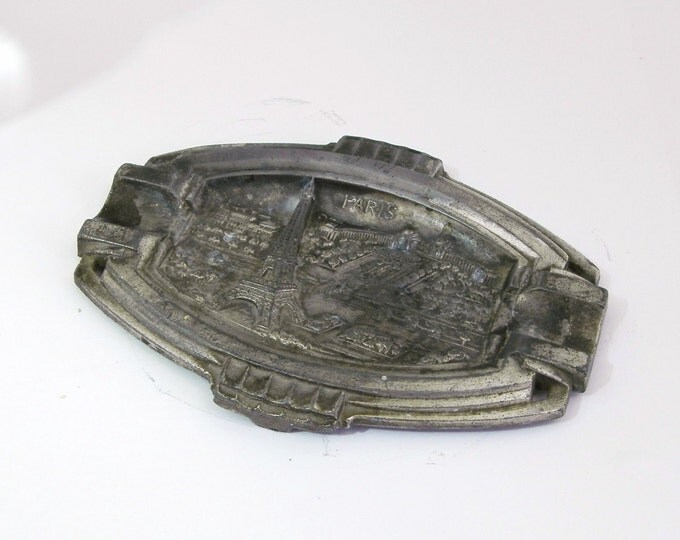 Antique French Eiffel Tower Metal Art Deco Souvenir Ashtray / Pen Rest From Paris / Parisian Decor/ French Country Decor/ Vintage Retro Home