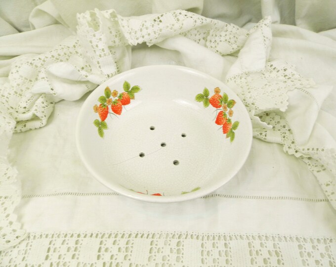 Vintage French Porcelain Berry Strainer Bowl, Colander, French Country Decor, Cottage, Shabby Chic, Retro Vintage Home Interior, Kitchen