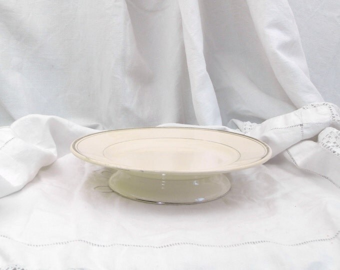 Antique French Porcelain Cake Stand Pale Cream with Gold Rim / French Country Decor / Chateau Chic / Retro Vintage Home Interior / Shabby