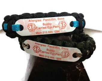 Medical ID Alert Bracelets-Childs Custom Medical Alert *up to 5 lines ...