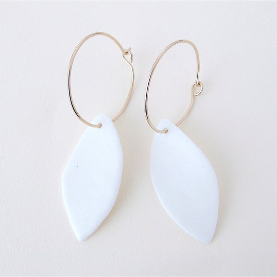 Items similar to I n e s White Porcelain earrings & goldfilled hoop