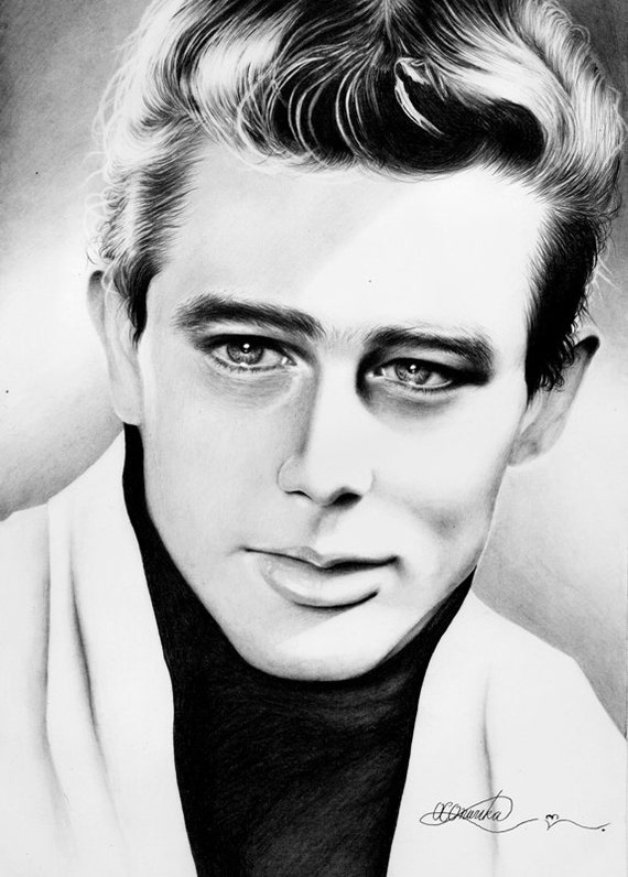 Items similar to Art Print of James Dean Old Hollywood Pencil Drawing on Etsy