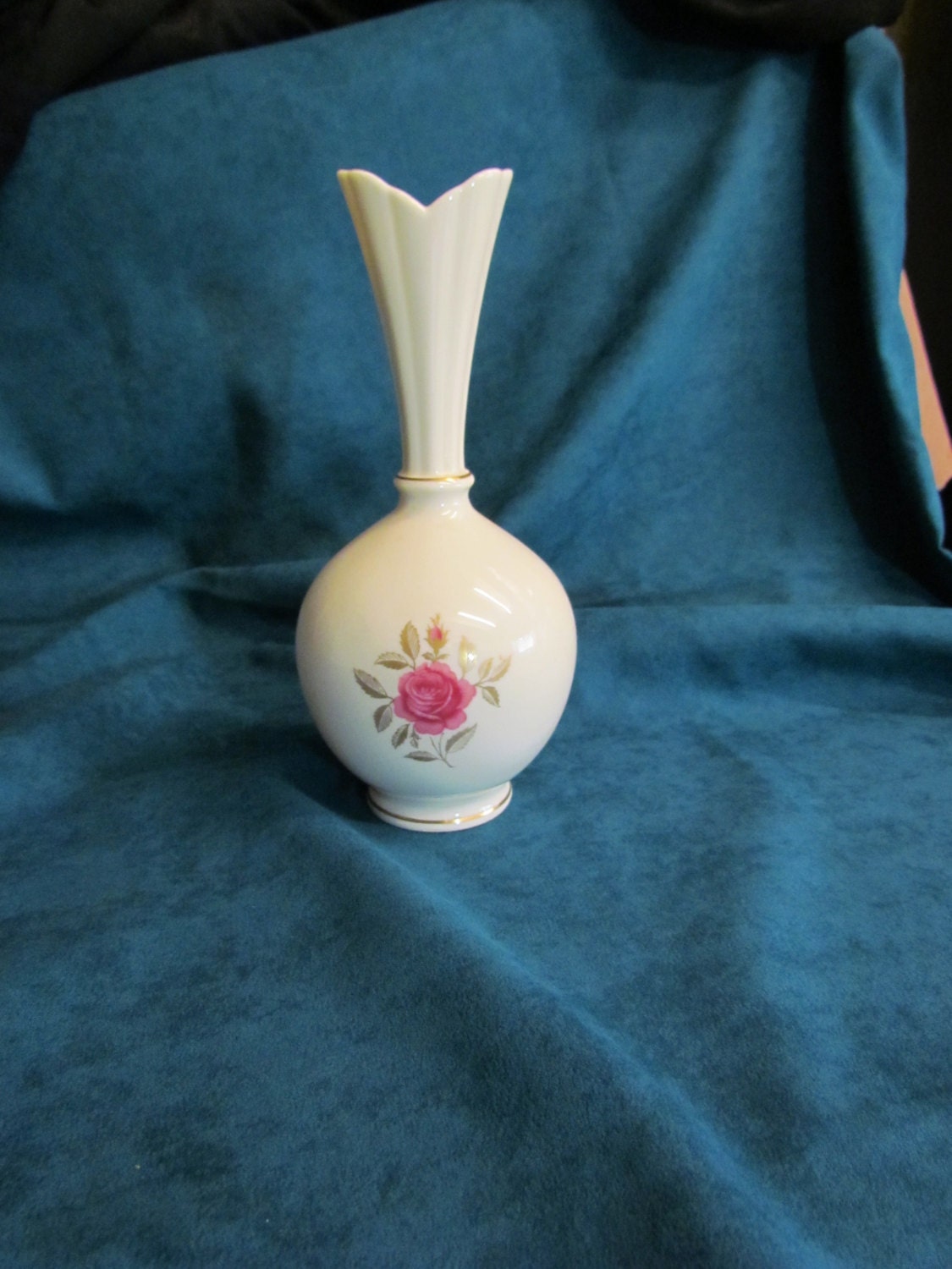 Vintage Lenox Bud Vase with Pink Rose Design