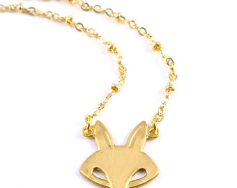 Golden Fox Necklace, Retro Fox Necklace, Little Brass Fox