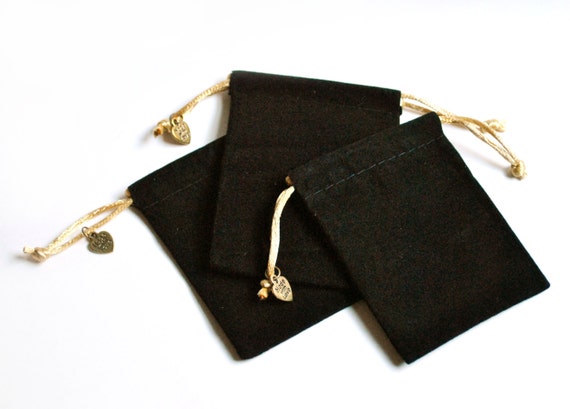 Black Drawstring Mini Bags - Faux Velvet fabric - Jewelry gift pouch ...