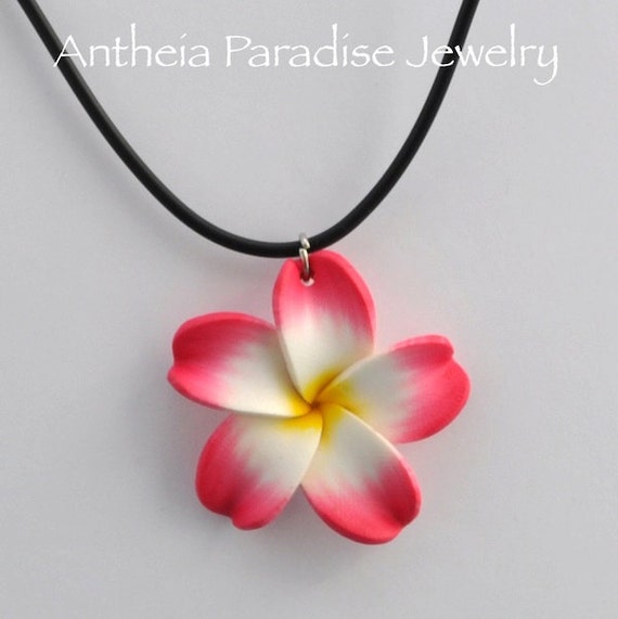 Hawaiian Jewelry Polymer Clay Plumeria 36mm Flower Black