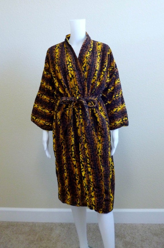 Vintage Terry Cloth Robe I.Magnin Gold Yellow Black Sunset