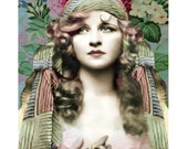 Vintage gypsy goddess photomontage digital art print pink green blue boho floral flapper wall art Vintage gypsy goddess photomontage digital art print pink green blue boho floral flapper wall art