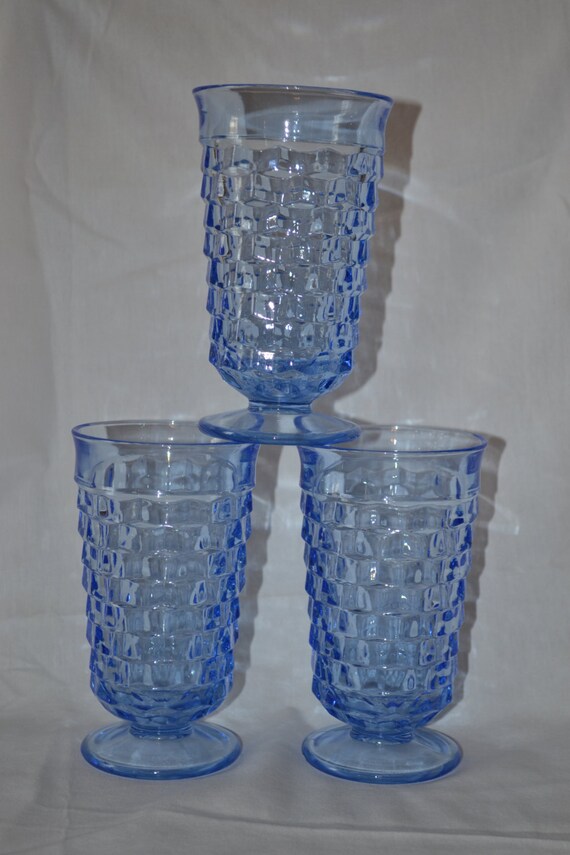 Indiana Glass Blue Stemmed Iced Tea Glasses American