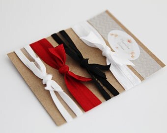 Ribbon Hair Ties - Red and Black - Hair Ties - Set of 4
