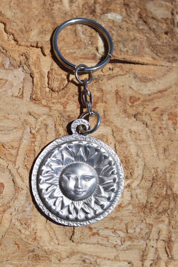 Items similar to Hand Made Lead Free Pewter Celestial Sun Keychain